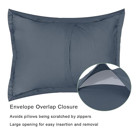 Image of Standard Pillowcase Set of 2 20X26 Pillow Covers Cotton Bed Pillow Shams Soft Decorative Pillow Cases with Envelope Closure, Blue Grey