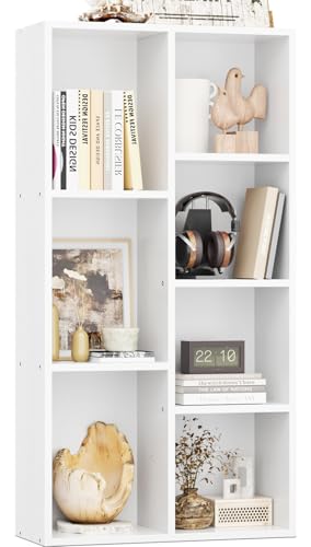 iSunirm Bibliothèque, Etagère de Rangement Ouverte à 7 Cubes,Étagère pour Bureau, Salle de séjour et Chambre,48 x 24 x 106 cm,Blanc