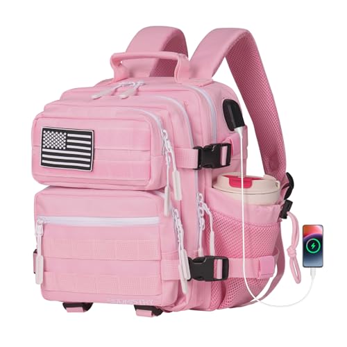 Boomistry 15L Mini Tactical Backpack Small Tactical Backpack for Women Military Backpack for Gym Hiking Daily (Pink-15L)