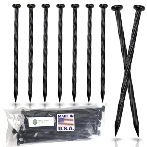 50-Pack USA Made 8-Inch Plastic Landscape Edging Anchoring Stakes, Spiral Landscape Anchoring Spikes for Paver Edging, Weed Barrier, Artificial Turf - Compatible with Dimex, Proflex