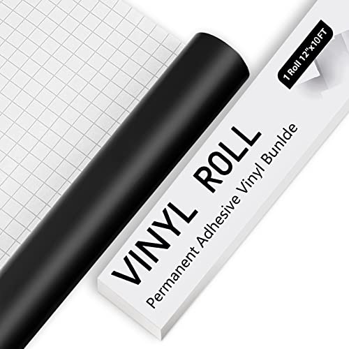 Permanent Vinyl for Cricut - 10Ft Matte Black Adhesive Vinyl Roll vinyl for Cricut Silhouette & Cameo Vinyl for Mug Cup Window & Home Deco and other DIY projects