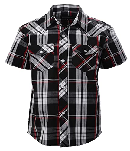 Image of Gioberti Boys Casual Western Plaid Pearl Snap-on Buttons Short Sleeve Shirt