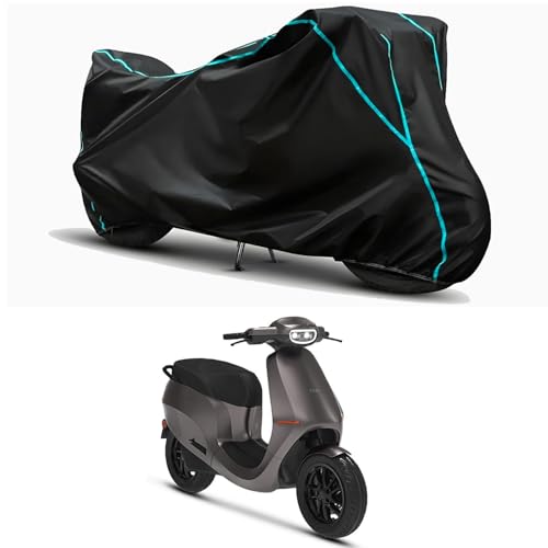 Image of Waterproof Bike Body Cover Compatible for | Ola S1 STD | Taffeta Fabric, Sky Piping Design, Bottom Elastic Fit | Dustproof, Sun UV & Rain Protection for All Weather.