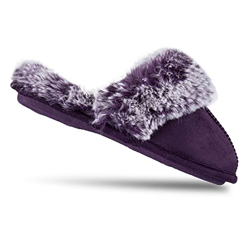 Jessica Simpson Girls Comfy Slippers - Cute Faux Fur Slip-On Shoes Memory Foam House Slipper, Purple, Large Little Kid - Thumbnail 5