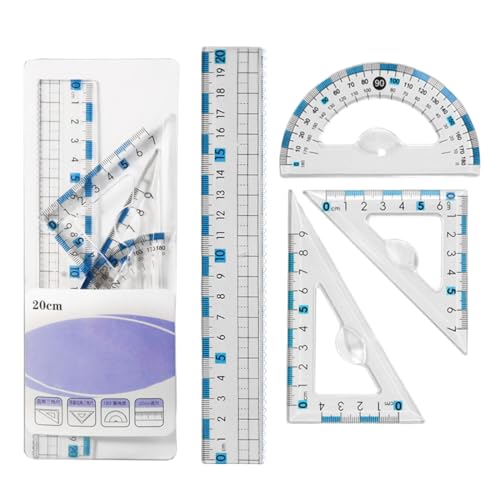 4 piezas de escuadra y cartabon, transparentes regla, regla antimisopía, aptas para primaria, secundaria y oficina (15 cm).