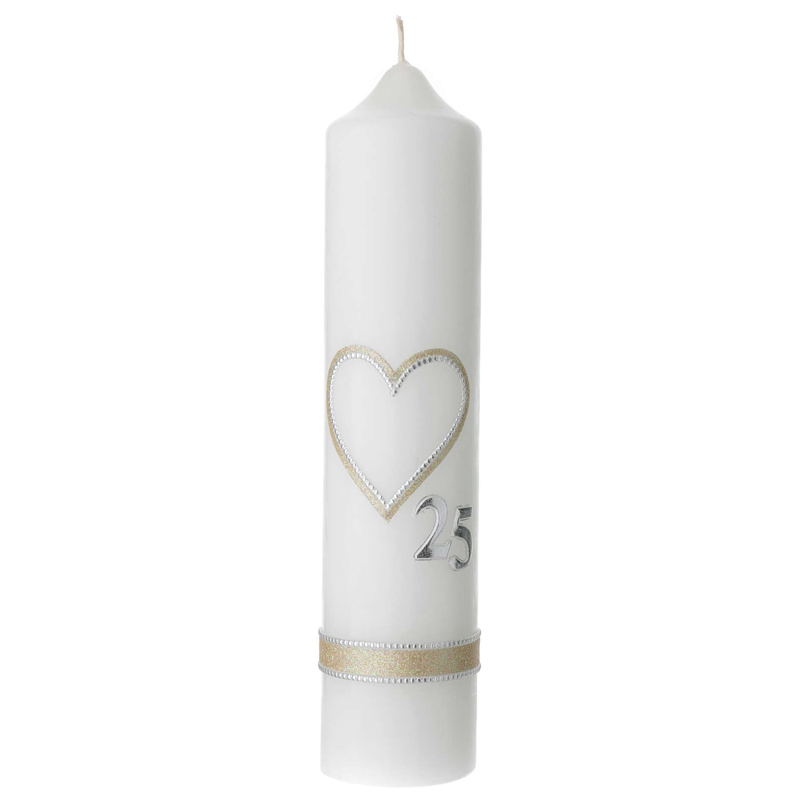 Silver Anniversary Candle, Beige Heart, 265x60 mm
