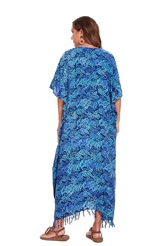 Image of Beautybatik Women Hand Blocked Batik Rayon Caftan Kaftan Bali Loungewear Maxi Plus Size Long Dress XL to 4X