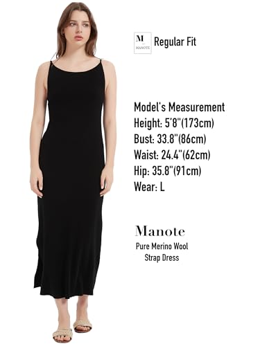 Image of 100% Merino Wool Women's Casual Sleeveless Boat Neck Spaghetti Strap Bodycon Maxi Dress Black Long Dresses