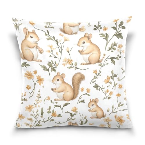 voucong Funda de almohada de satén blanco con diseño de ardilla dulce para el pelo, decoración del hogar para sala de estar, sala de estar, 18 x 18 pulgadas