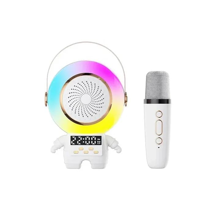 Astronaut Karaoke Machine for Kids Adults, Mini Portable Blue-Tooth Karaoke Speaker Portable Bluetooth Wireless Speaker with 2 Wireless Mic