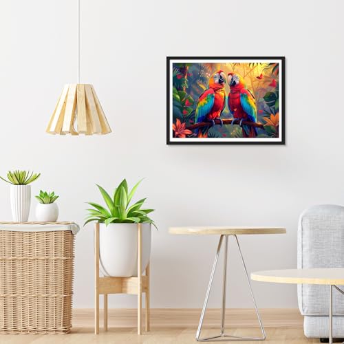 Image of HEIBAGO Birds Diamond Art Kits for Adults, Diamond Painting Kits Parrots for Adults Beginners, 5D Colorful Full Drill Round Diamond Art Painting, DIY Diamond Dots for Adult for Home Wall Decor 16x12In