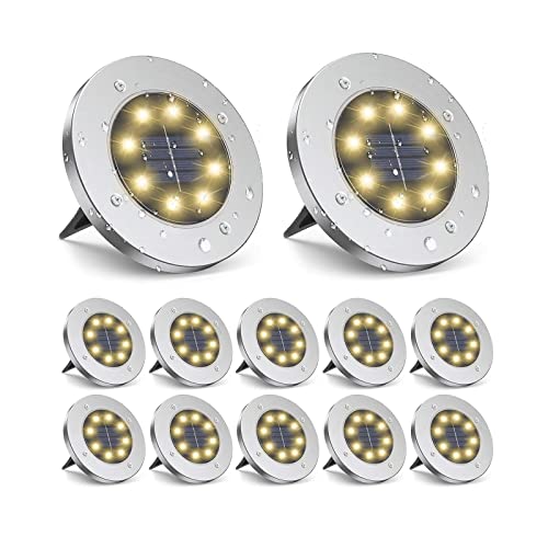 ZGWJ Solar Ground Lights,12 Pack Waterproof Solar Garden Lights, Upgraded Outdoor Garden Waterproof Bright in-Ground Lights, Landscape Lights for Pathway,Yard,Deck,Lawn,Patio,Walkway Warm White
