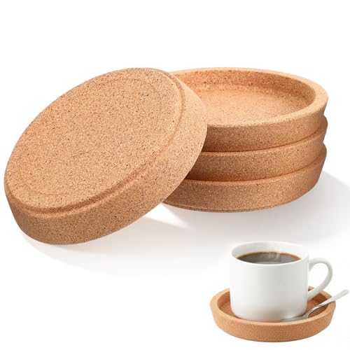 cobee 4 Stück Korkuntersetzer Rund Untersetzer Kork Mit Erhöhtem Rand Extra Dick Hitzebeständige Runde Holz Untersetzer Korkplatte Topfuntersetzer für Raclette Kaffee Tee für Restaurant Hause Büro