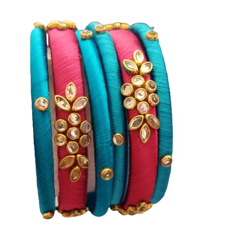 IJYA Sihan Handicrafts Kundan Work Silk Thread Bangle Kada For Women Girls 6 PC Set Wedding & Festive Occasion Handmade Multicolored Chuda Chudi Stone Studded(Multicolor)
