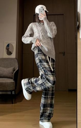 Womens Casual Plaid Baggy Pants High Waisted Drawstring Goth Grunge Pants Y2K Clothes Alt Emo Streetwear2