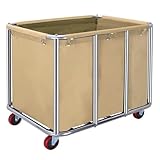 Commercial Laundry Cart with Wheels,Commercial Laundry Basket 11.35 Bushel(400L),Industrial Laundry Cart with Stainless Steel Frame and Oxford Cloth,440LB Load(Beige)