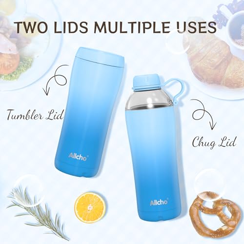 Image of Insulated Water Bottle for Women, 18 oz Stainless Steel Water Bottles, Double Walled, 2 Lids (Chug & Tumbler) - Hydrate & Caffeinate, Available Gift Wrapping
