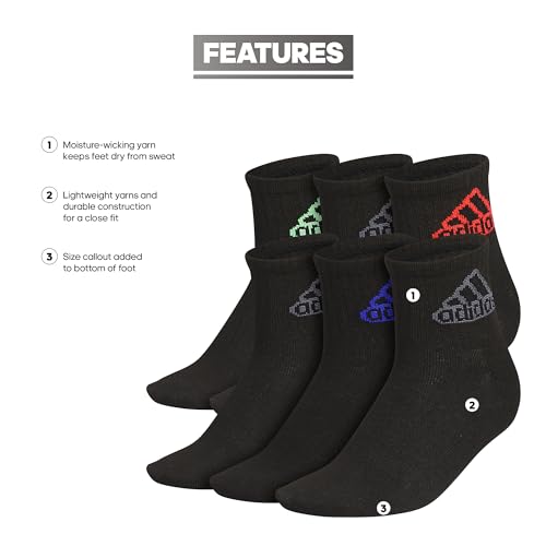 Image of adidas Unisex Kids Quarter Ankle Socks for Boys and Girls Youth (6-pack) Superlite Breathable and Lightweight Discontinued