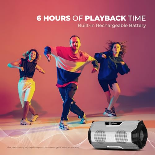 Image of pTron Fusion Rock V2 16W Portable Bluetooth Speaker with Punchy Sound, 6Hrs Playtime, Speaker for Phone /Laptop /Tablets /Projectors, BT5.0 /Aux /TF Card /USB Drive Playback & TWS Function (Silver & Black)