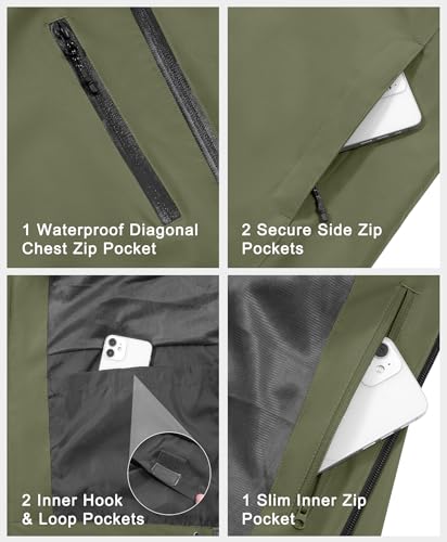 Image of Little Donkey Andy Mens Waterproof Rain Jacket Lightweight Windbreaker Hooded Jacket Packable Raincoat for Outdoor Hiking