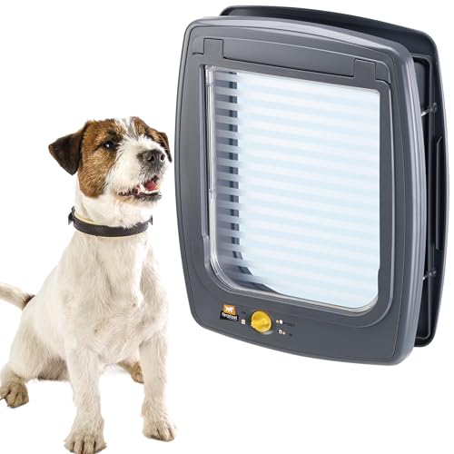Ferplast Gattaiola, Porta per Cani Taglia Media, Entrata e uscita controllabile 4 vie, Protezione da Correnti d'Aria, Taglia Media, Porticina per Cani, Grigio