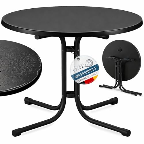 Beautissu Bistrotisch Outdoor Rund Ø 80 cm Wasserfest Beistelltisch Balkontisch Wetterfest Gartentisch Rund Klappbar 70 cm hoch Campingtisch Partytisch Esstisch Gastro Schwarz Bistroni
