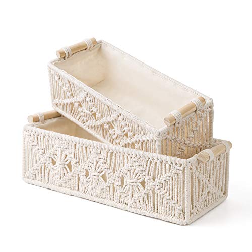 Mkono Makramee Aufbewahrungskörbe Dekor Box Handgemachte Gewebte Dekorative Arbeitsplatte Toilettentank Regal Schrank Organizer Boho Dekor für Schlafzimmer Kinderzimmer Wohnzimmer 2er Set, Elfenbein - 7