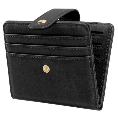 Image of Small Wallets for Women Slim Minimalist Bifold Credit Card Holder | Compact Zipper Coin Purse for Ladies RFID Blocking Mini Travel PU Leather Card Case Gifts for Mom, Matte Black