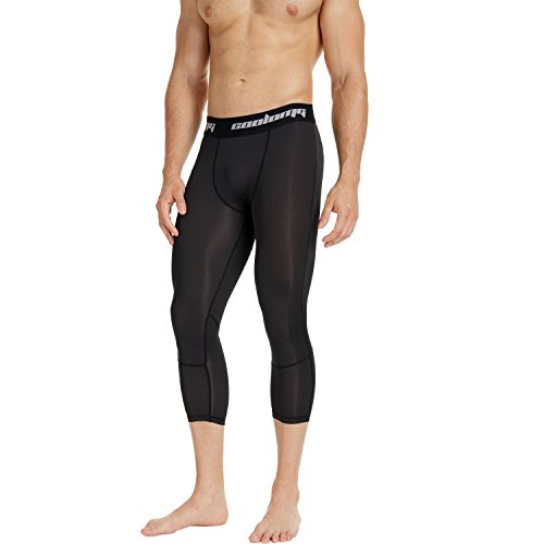 COOLOMG Kompressionshose Laufhose 3/4 Fitness & Training Funktionswäsche Hose Schnell trocknend für Herren Jugend Schwarz M Cover