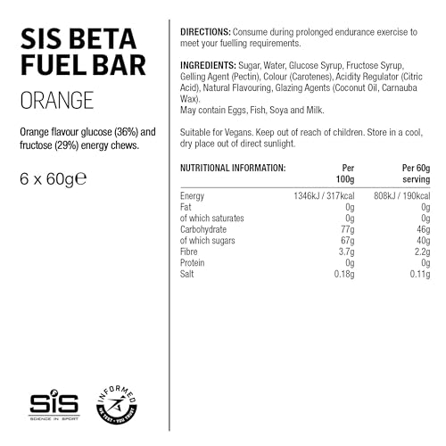 Image of SiS BETA Fuel Energy Chew - Dual-Source Energy Chews for High Carbohydrate Intake - 1:0.8 Maltodextrin to Fructose Ratio - Sports Nutrition Training Supplement - Orange Flavor - 6 Count