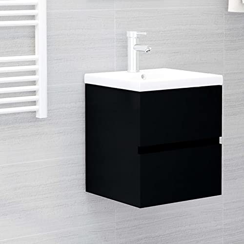 Sufrk Mueble de lavabo negro de 41 x 38,5 x 45 cm, de madera de ingeniería, mueble de baño independiente para sala de estar, comedor, cocina, estilo moderno