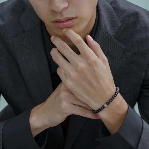 Pulsera masculina de piedras naturales con amuleto de plata miniatura 2