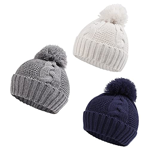 Image of Zsedrut Baby Winter Beanie for Girls Boys Infant Toddler Warm Knit Twist Hat with Pompom