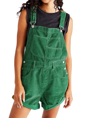 CHARTOU Women's Bib Corduroy Overalls Shorts Jumpsuit Adjustable Strap Romper Roll Up Shortalls with...