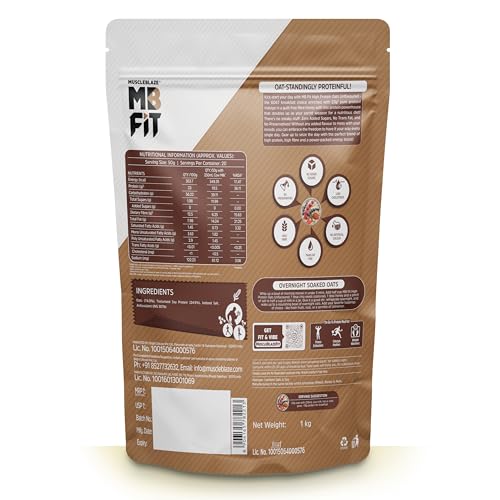 Image of MuscleBlaze Fit High Protein Oats (Unflavoured, 1kg) | 23g Protein | Breakfast Cereals for Weight Management (Pack of 2)