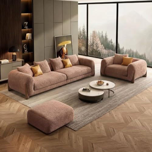 Image of Upholstered 3 Seater Sofa Three Seater Sofa with Wooden Legs for Living Room Hotels & Offices (3+1+Ottoman Light Brown)