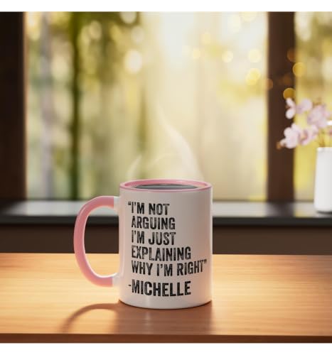 Taza de cerámica personalizada Michelle 11oz rosa/blanca miniatura 3
