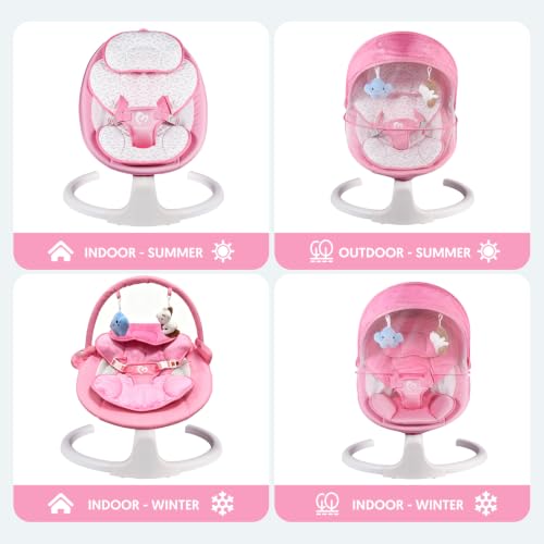 Image of Bluetooth Baby Swing for Infants Indoor & Outdoor Portable, 3 Seat Positions, 5 Speeds, Remote, USB Power, Season Cushion