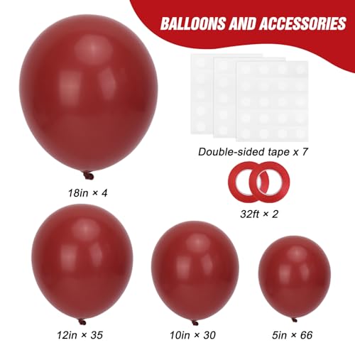 Image of RUBFAC 135pcs Ruby Red Balloons, Cherry Dark Red Burgundy Latex Balloon Different Sizes 18 12 10 5 Inch for Garland Arch Birthday Wedding Party Decoration