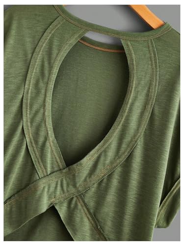 Image of SOLY HUX Women Open Back Tops Workout Backless Tee Casual Athletic Shirts Short Sleeve Oversized Gym T Shirt