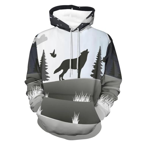 Sweat pull loup hurlant avec capuche ajustable et poche kangourou pratique S
