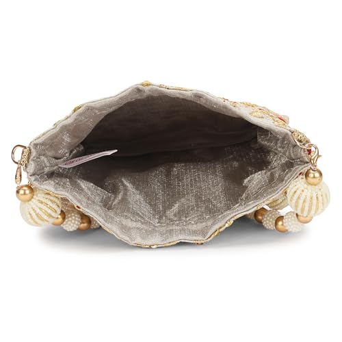 Image of LONGING TO BUY Indian Embroidered Pearl Potli Bag For Women, Sequence Design with Tassel, Wedding Potli Bags