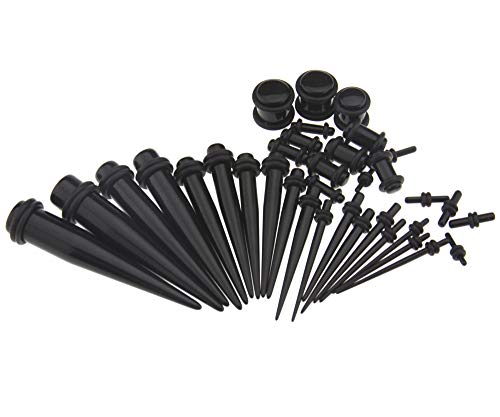 36pcs Kit de expansor de Tapones para los oídos de acrílico Negro medidores de Estiramiento cónico Estiramiento