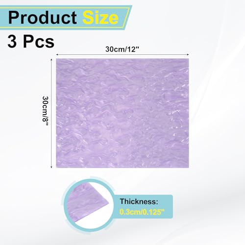 Image of MECCANIXITY 3 Pcs Glitter Pearl Acrylic Sheet,12 inch x 12 inch x 1 /8 inch Pearlescent Cast Pmma Plastic Sheets Extruded Translucent Blanks for DIY Art Crafting Laser Cutting & Engraving,Purple