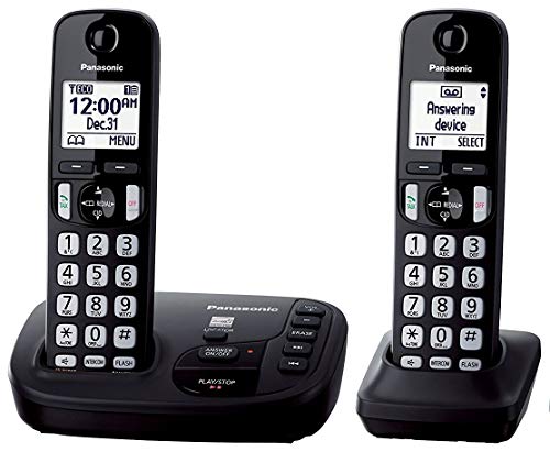 Panasonic KX-TGD222B Expandable Digital Cordless Answering System (Black, 2 Handset) (Renewed)