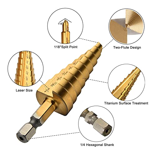 Step Drill Bit- 3 Pcs Step Drill Bits For Metal, Stepped Drill Bit Set For Plastic, Wood, Sheet Metal #TOP4