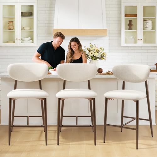 Image of MALOL Bar Stools Set of 6, Counter Height bar stools, Kitchen Bar Stools with Backs, Modern Upholstered, Modern Bar Stools with Metal Legs for Kitchen Island, Counter, Beige