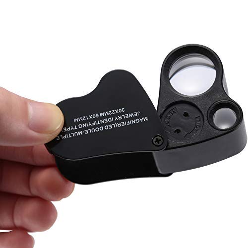 Kingmas Illuminated Jewelry Eye Loupe 2 Lens 30X 22Mm 60X 12Mm Jewelers Magnifier Magnifying With Led Lighting (Black) #TOP4