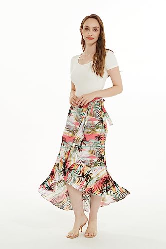 Women's Hawaiian Luau Wrap Ruffle Skirt in Sunset Neon Pastel4