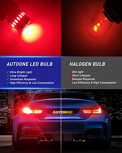 Image of AUTOONE 1157 LED Bulb Red for Brake Lights, 2057 2357 7528 BAY15D LED Bulbs for Tail Light, 700% Brighter Canbus Ready Plug and Play Waterproof LED Bulbs, Pack of 2